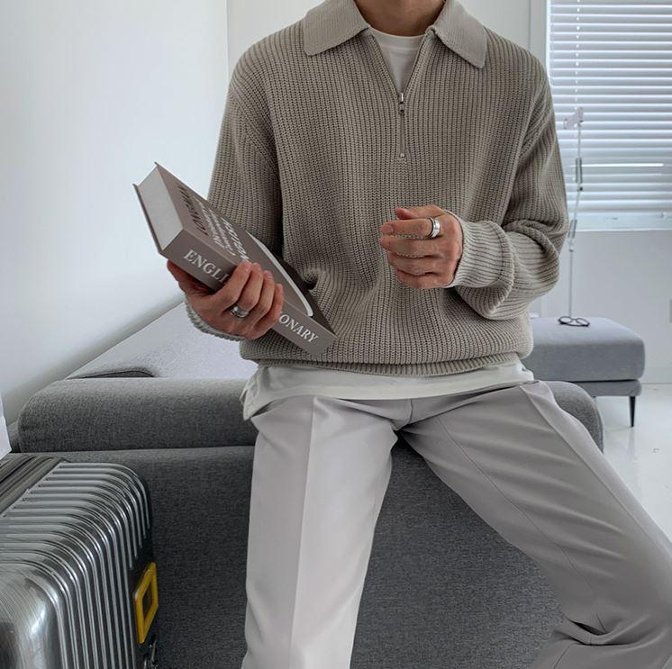 KNITTED HALF ZIP-UP COLLAR SWEATER
