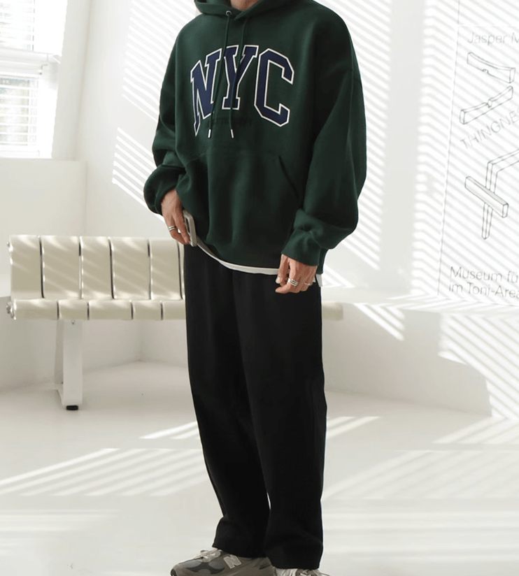 NYC EMBROIDERED LETTERED PULLOVER HOODIE