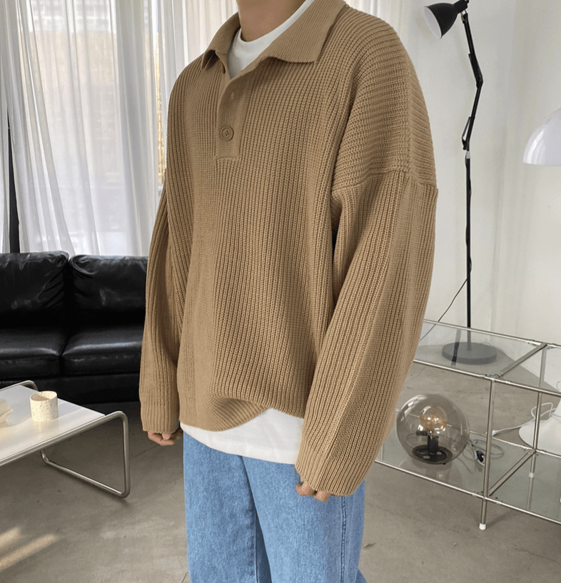 KNITTED BUTTON-UP SHIRT SWEATER