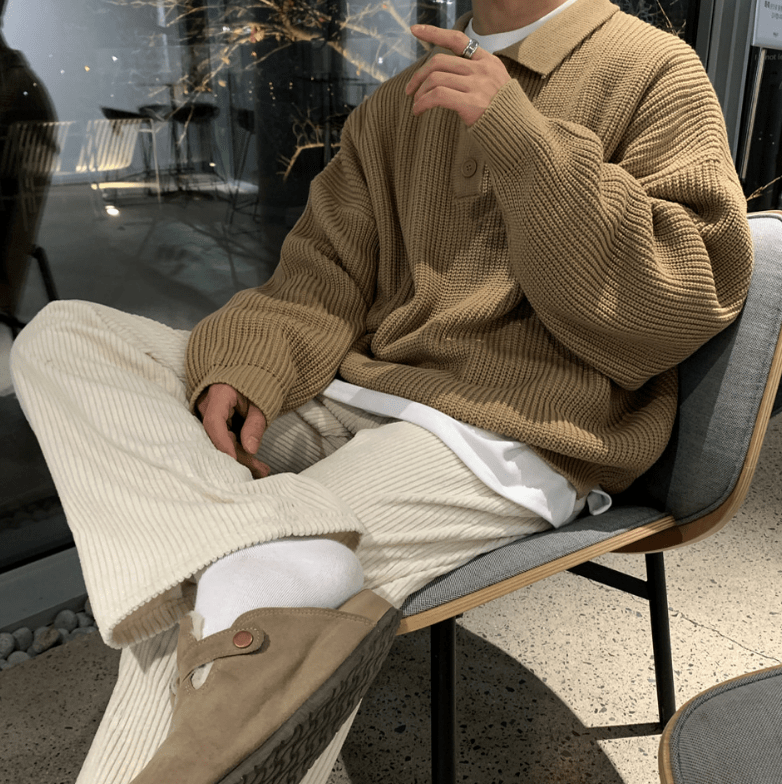 KNITTED BUTTON-UP SHIRT SWEATER