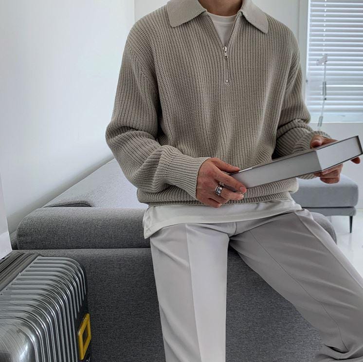 KNITTED HALF ZIP-UP COLLAR SWEATER