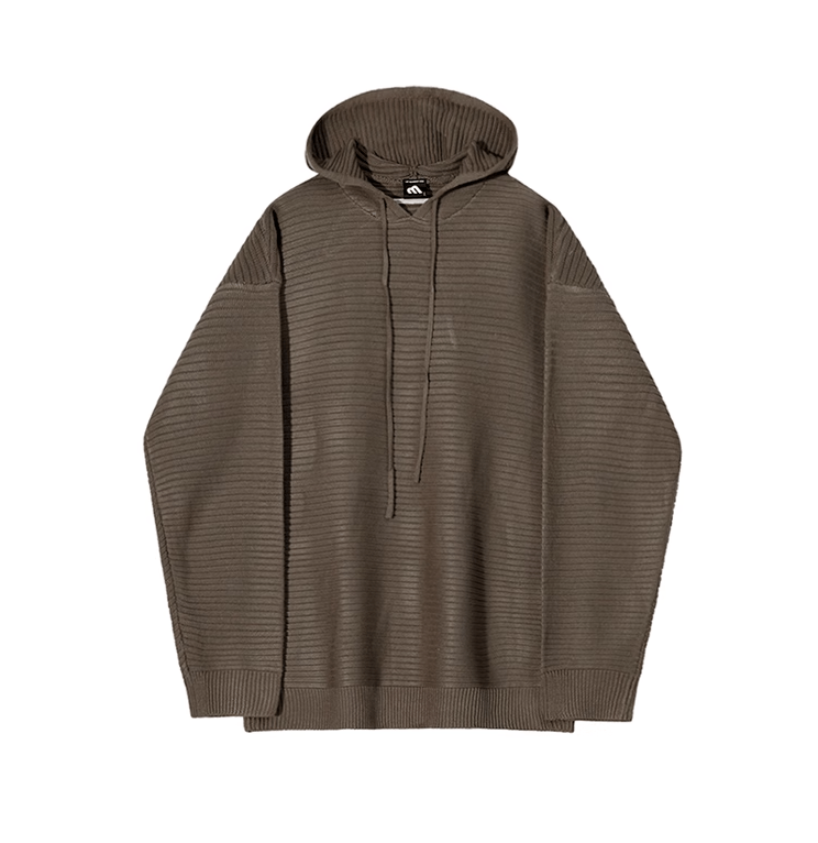 STRIPED KNITTED PULLOVER HOODIE