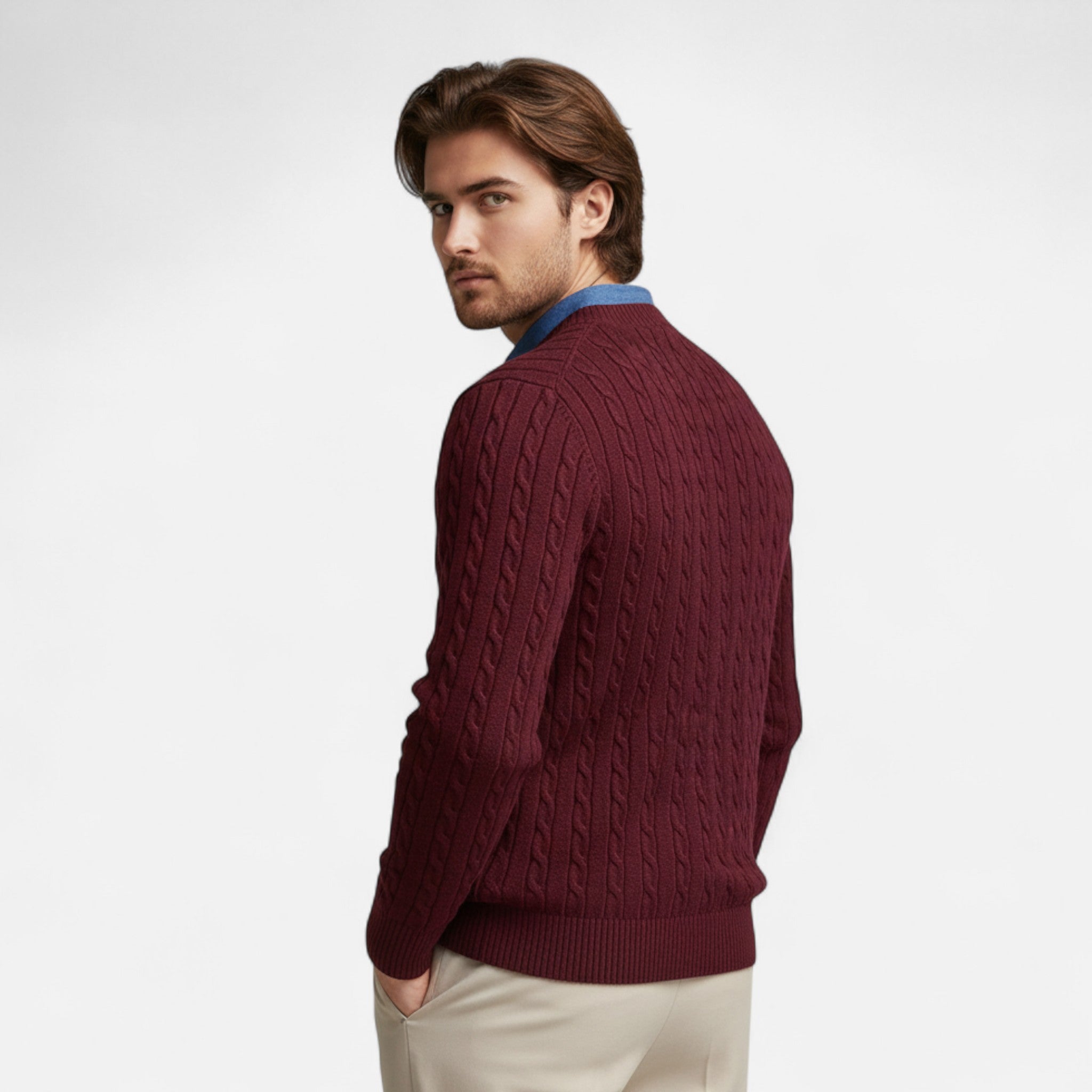 Rocal Outlet | Men's Crew Neck Twisted Rope Knit Sweater - Classic Cable Knit Jumper