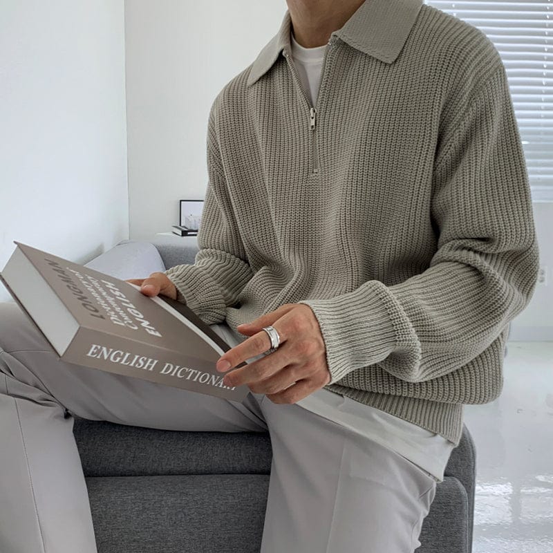 KNITTED HALF ZIP-UP COLLAR SWEATER