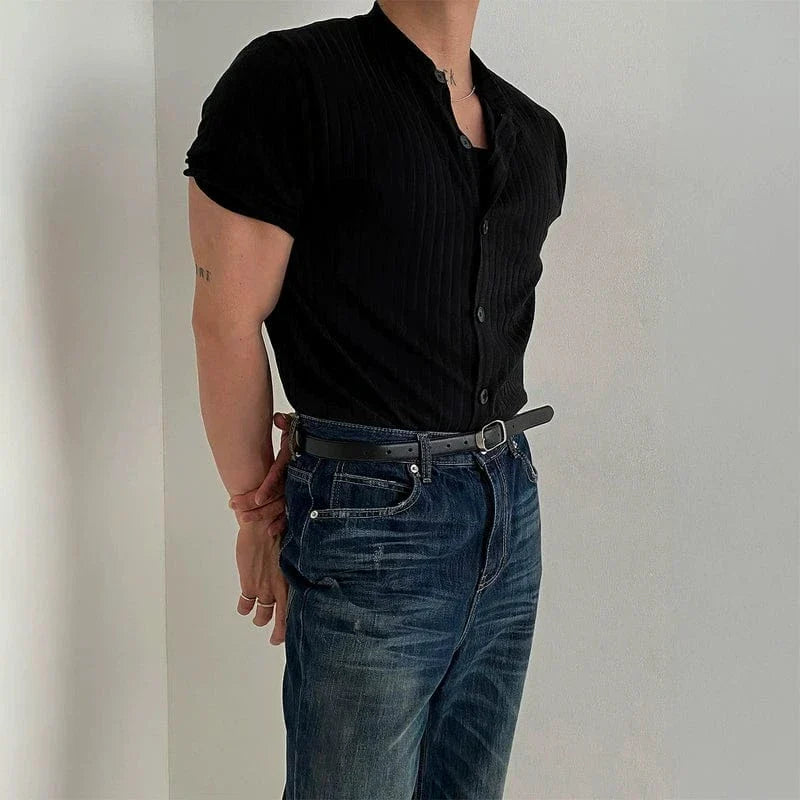 RT No. 19007 BUTTON-UP HENLEY COLLAR SHORT SLEEVE