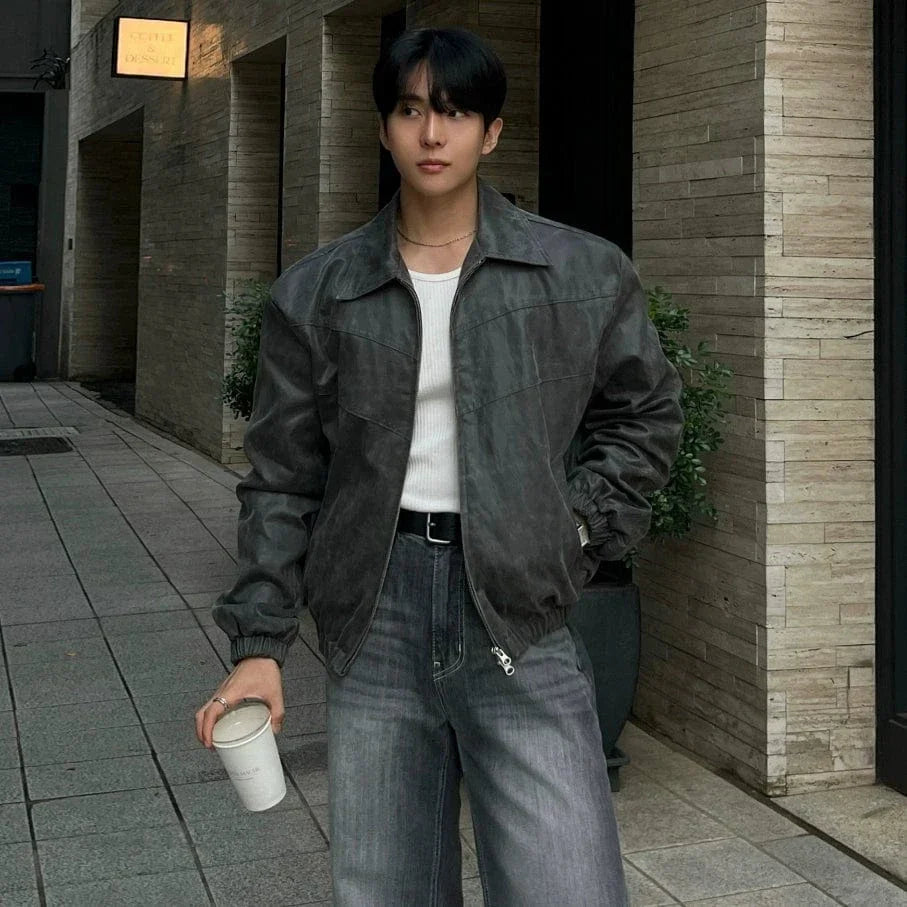 RT No. 25008 GRAY PILOT ZIP COLLAR JACKET