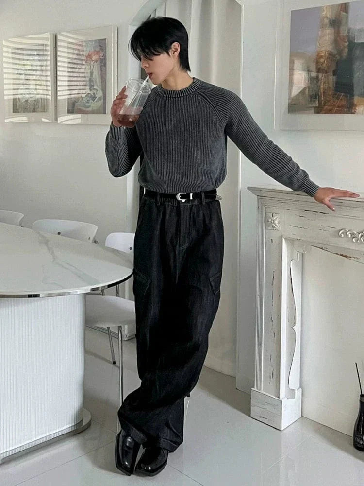RT No. 32054 GRAY KNIT TEXTURE SWEATER