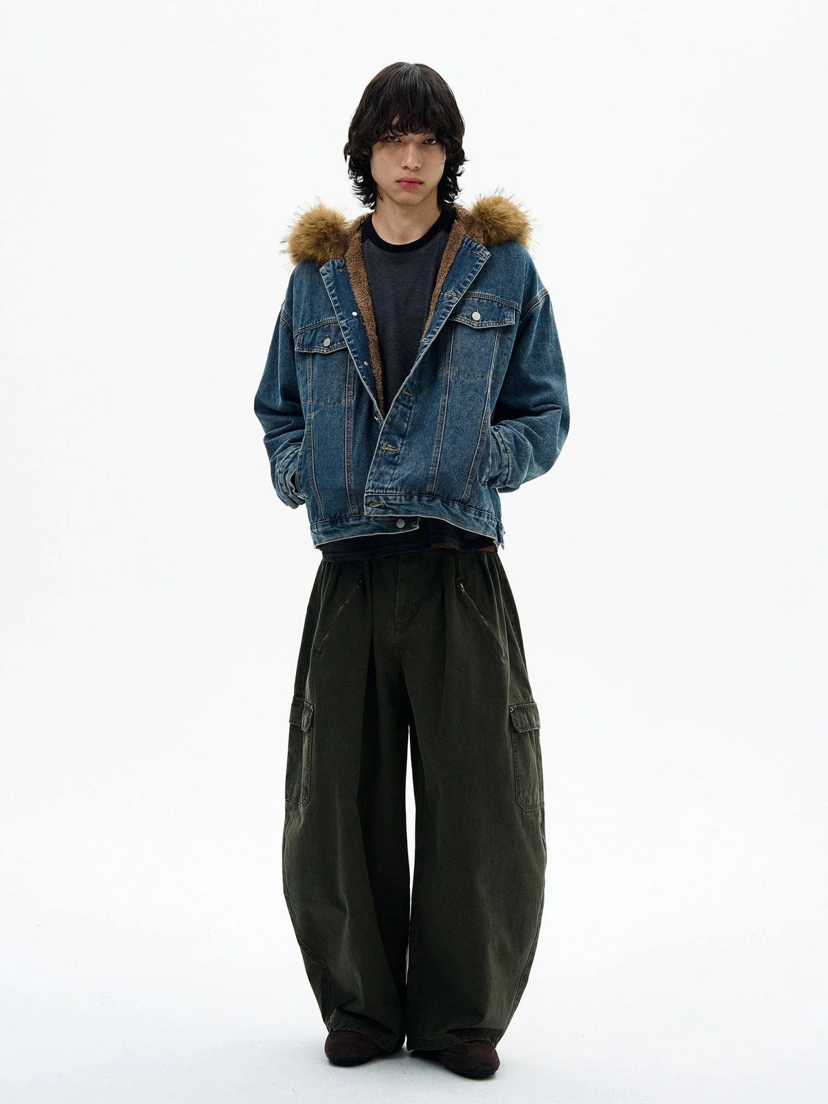 RT No. 32519 FUR HOODED DENIM JACKET