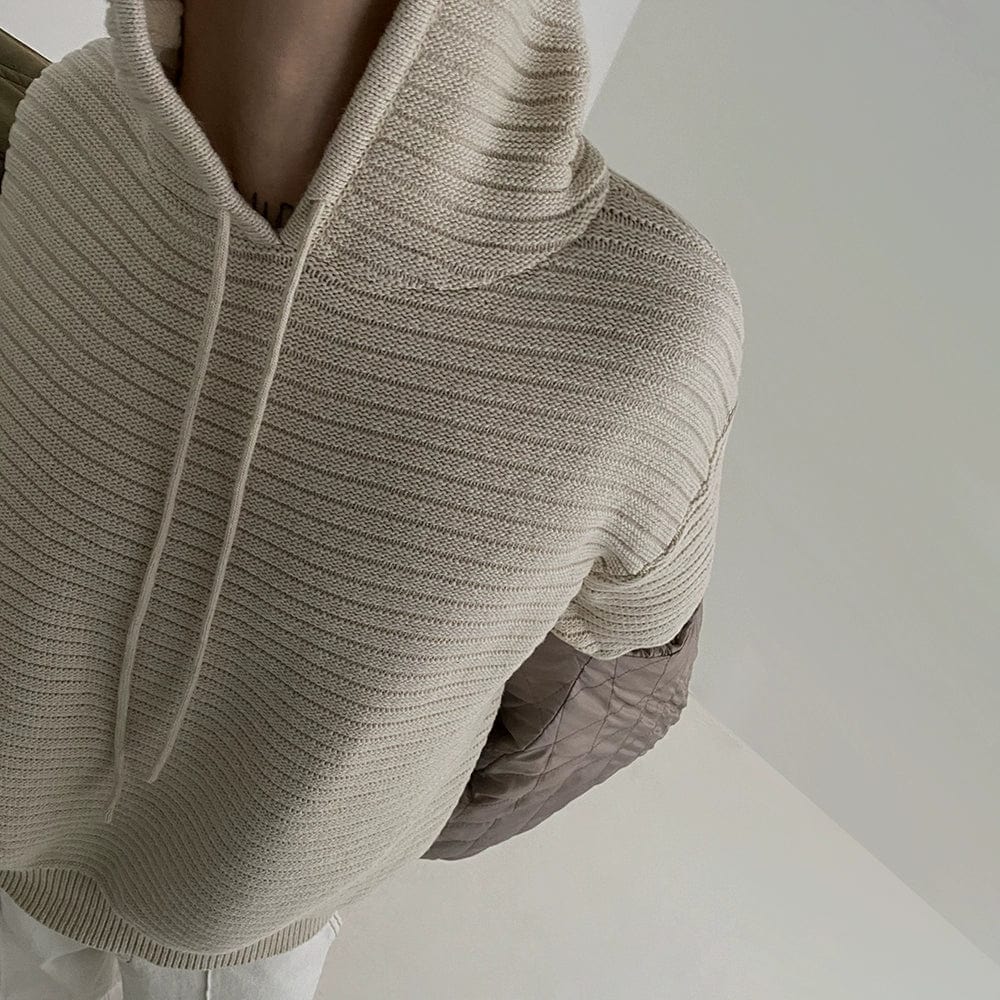 STRIPED KNITTED PULLOVER HOODIE
