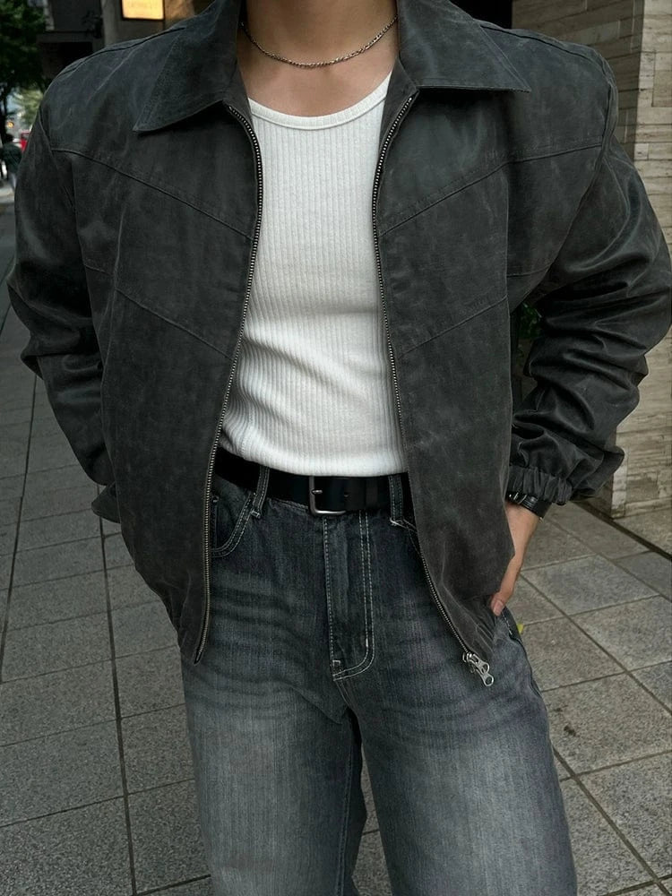 RT No. 25008 GRAY PILOT ZIP COLLAR JACKET