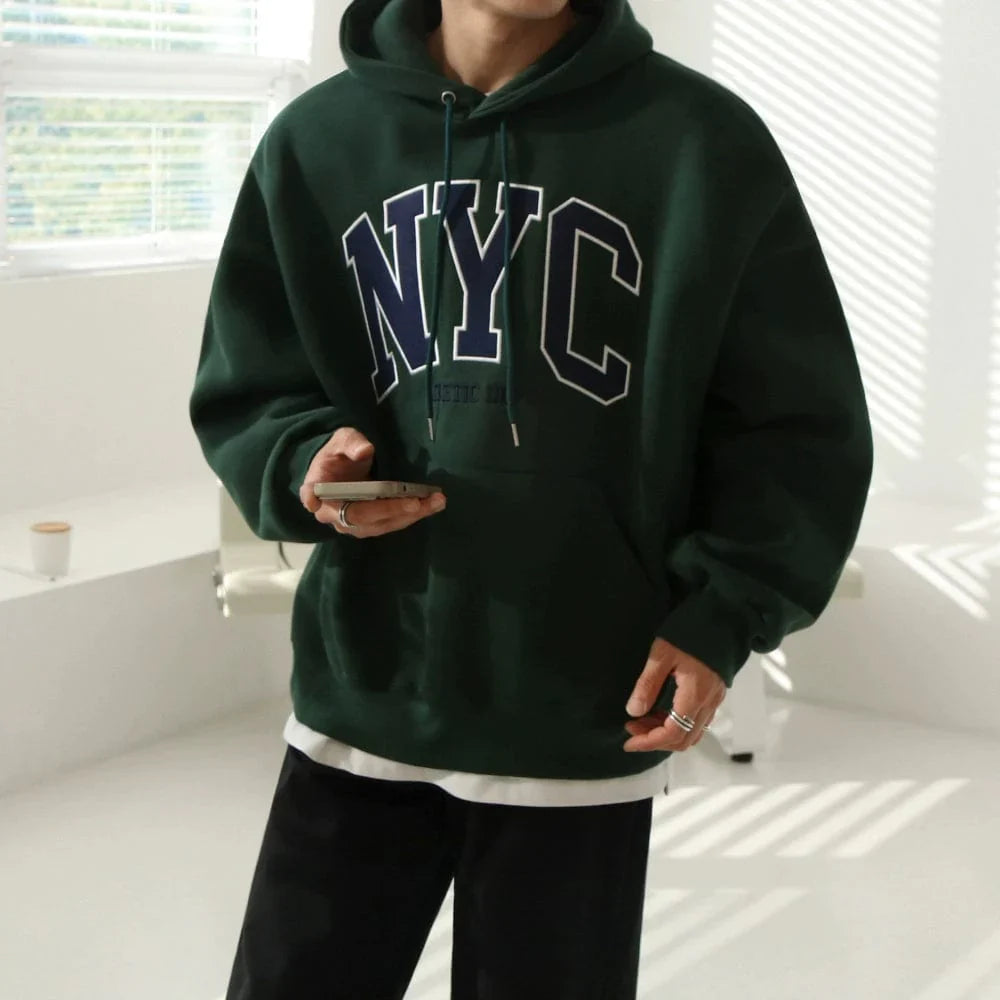 NYC EMBROIDERED LETTERED PULLOVER HOODIE