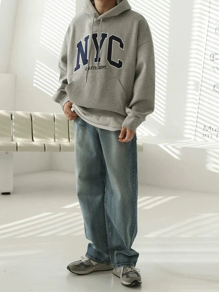 NYC EMBROIDERED LETTERED PULLOVER HOODIE