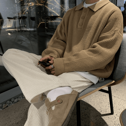KNITTED BUTTON-UP SHIRT SWEATER