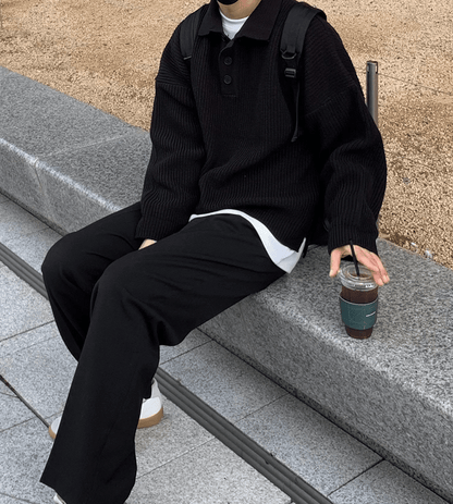 KNITTED BUTTON-UP SHIRT SWEATER