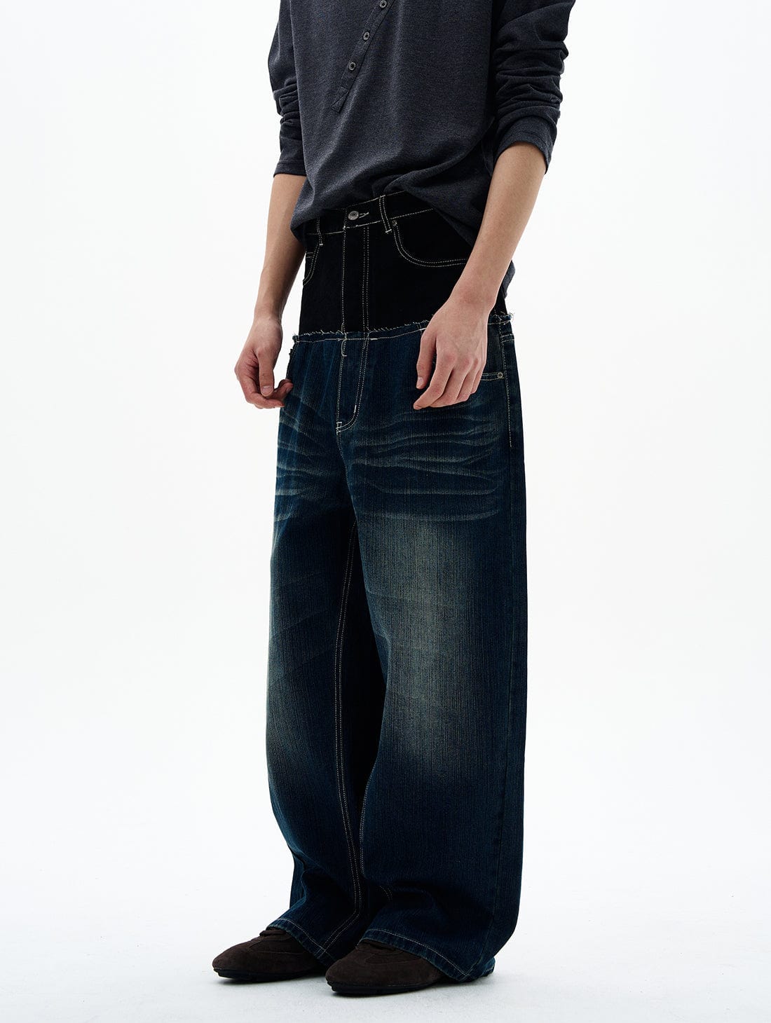 RT No. 32830 WASHED DOUBLE WAISTED DENIM JEANS