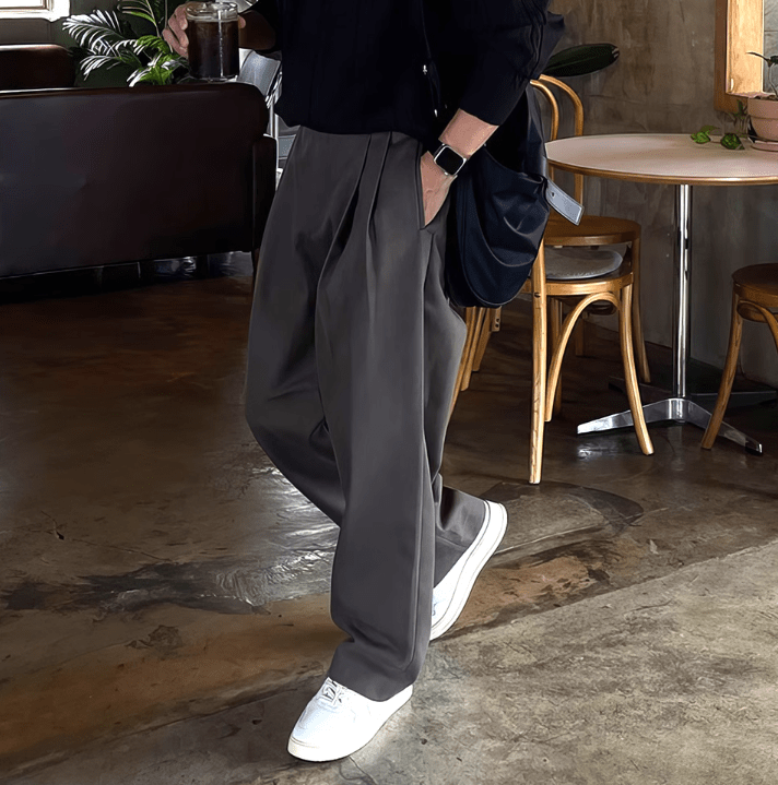 FOLDED PLEATED STRAIGHT PANTS