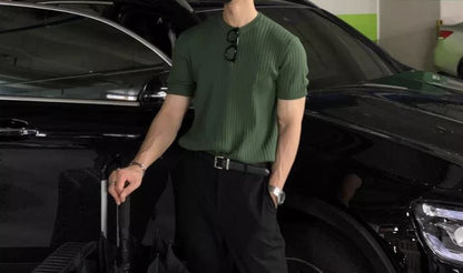 VERTICAL KNIT SHORT SLEEVE SHIRT