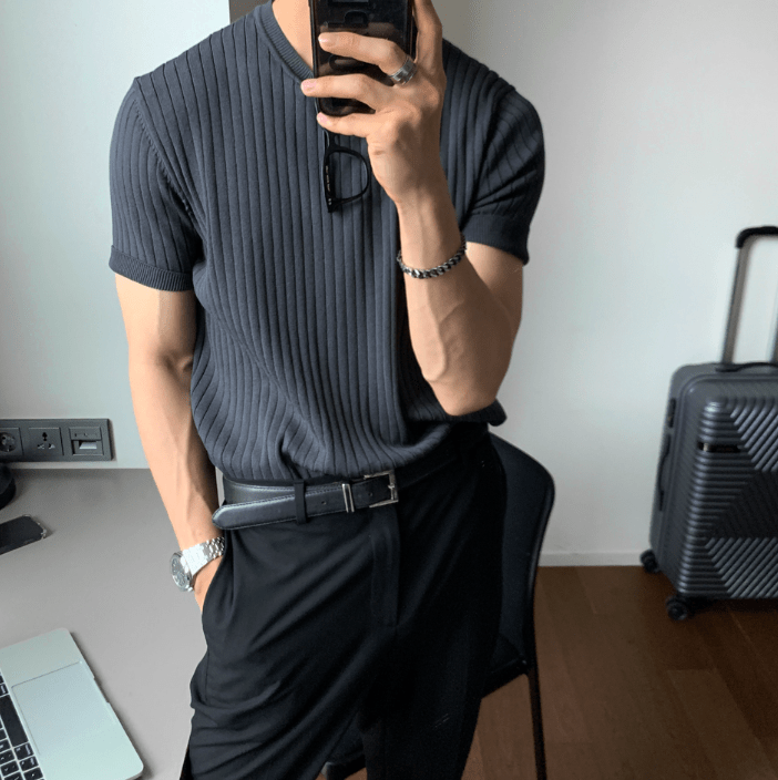 VERTICAL KNIT SHORT SLEEVE SHIRT