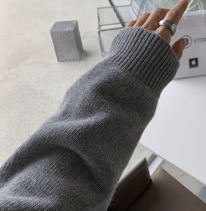 KNITTED COLLAR QUARTER BUTTON-UP SWEATER