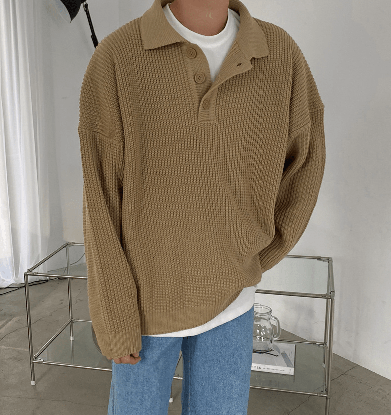 KNITTED BUTTON-UP SHIRT SWEATER