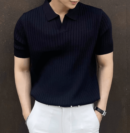 VERTICAL KNIT POLO SHORT SLEEVE