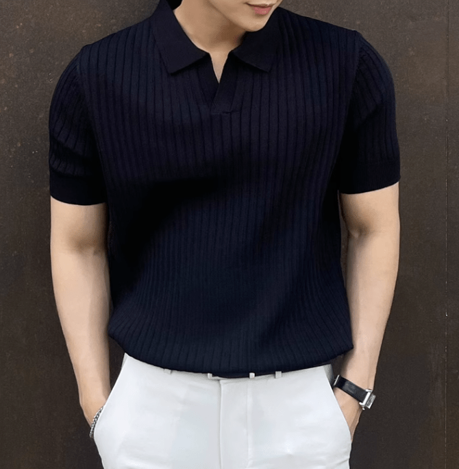 VERTICAL KNIT POLO SHORT SLEEVE