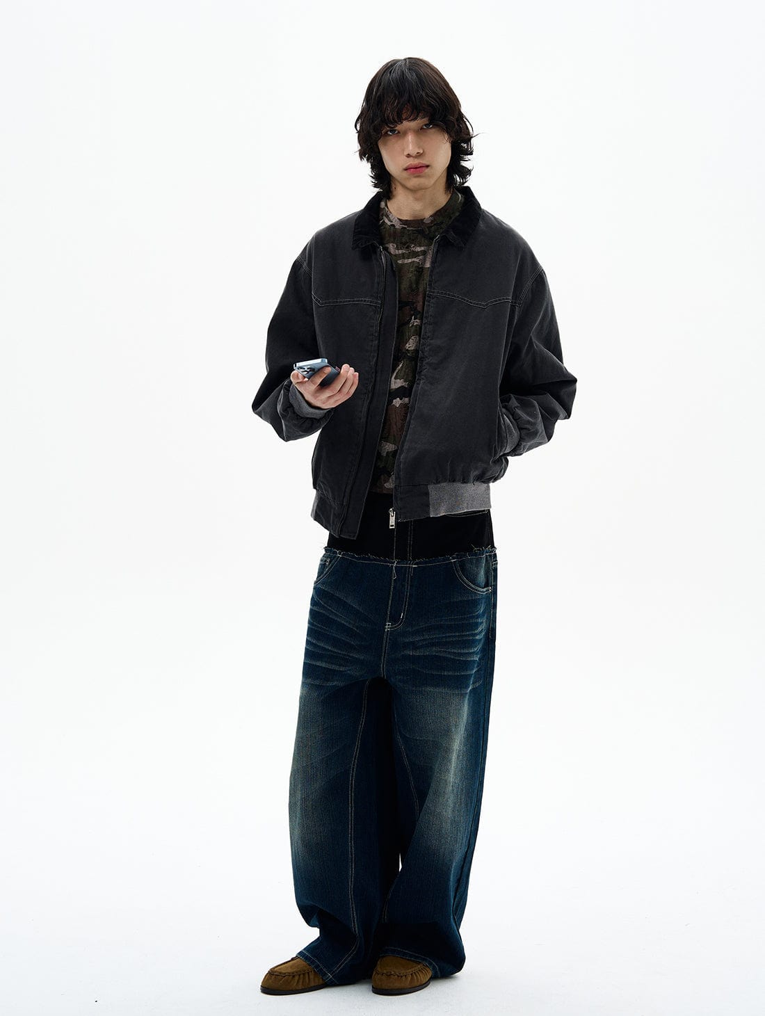 RT No. 32830 WASHED DOUBLE WAISTED DENIM JEANS