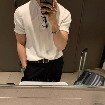 VERTICAL KNIT SHORT SLEEVE SHIRT