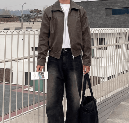 OLD BROWN RODEO LEATHER ZIP-UP JACKET