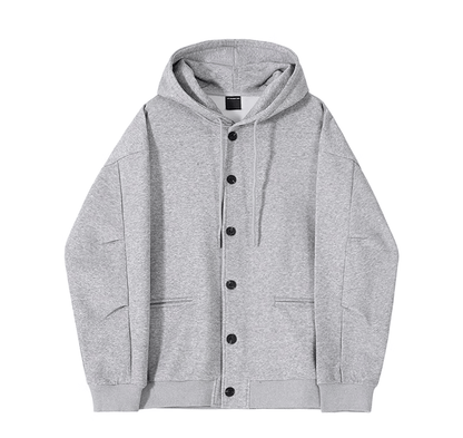 GRAY BUTTON-UP HOODIE & WIDE SWEATPANTS SET