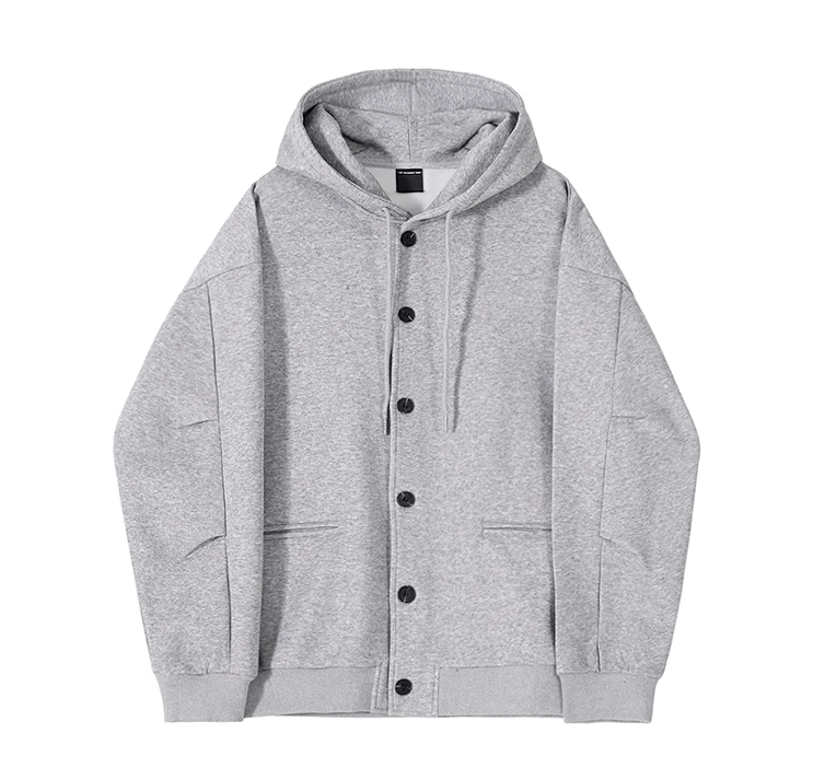 GRAY BUTTON-UP HOODIE & WIDE SWEATPANTS SET