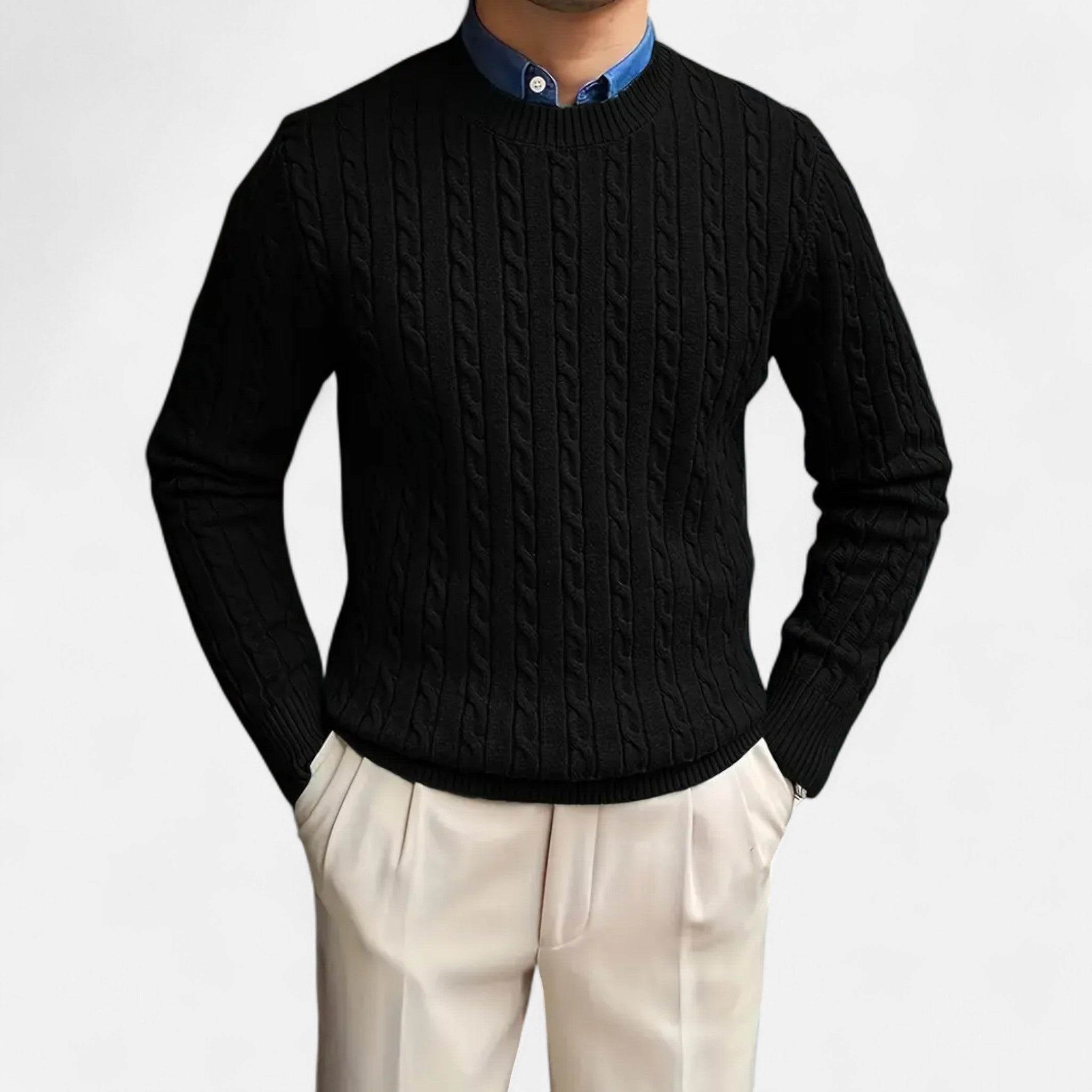 Rocal Outlet | Men's Crew Neck Twisted Rope Knit Sweater - Classic Cable Knit Jumper