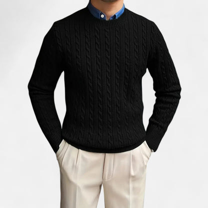 Rocal Outlet | Men's Crew Neck Twisted Rope Knit Sweater - Classic Cable Knit Jumper