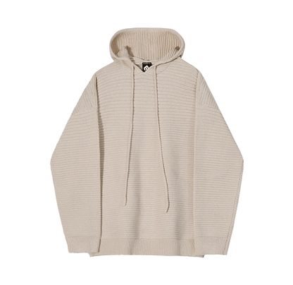 STRIPED KNITTED PULLOVER HOODIE