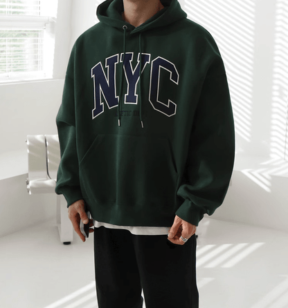 NYC EMBROIDERED LETTERED PULLOVER HOODIE