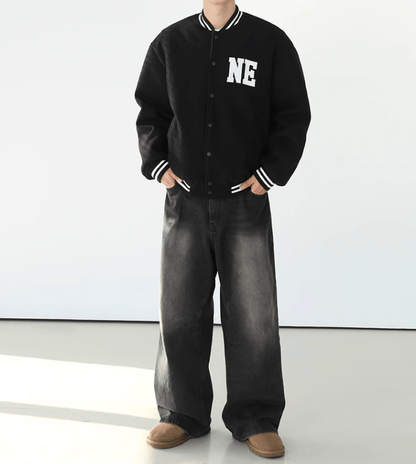 WASHED BLACK WIDE STRAIGHT DENIM JEANS