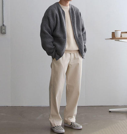KNITTED ROUND-NECK CARDIGAN SWEATER