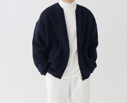 KNITTED ROUND-NECK CARDIGAN SWEATER