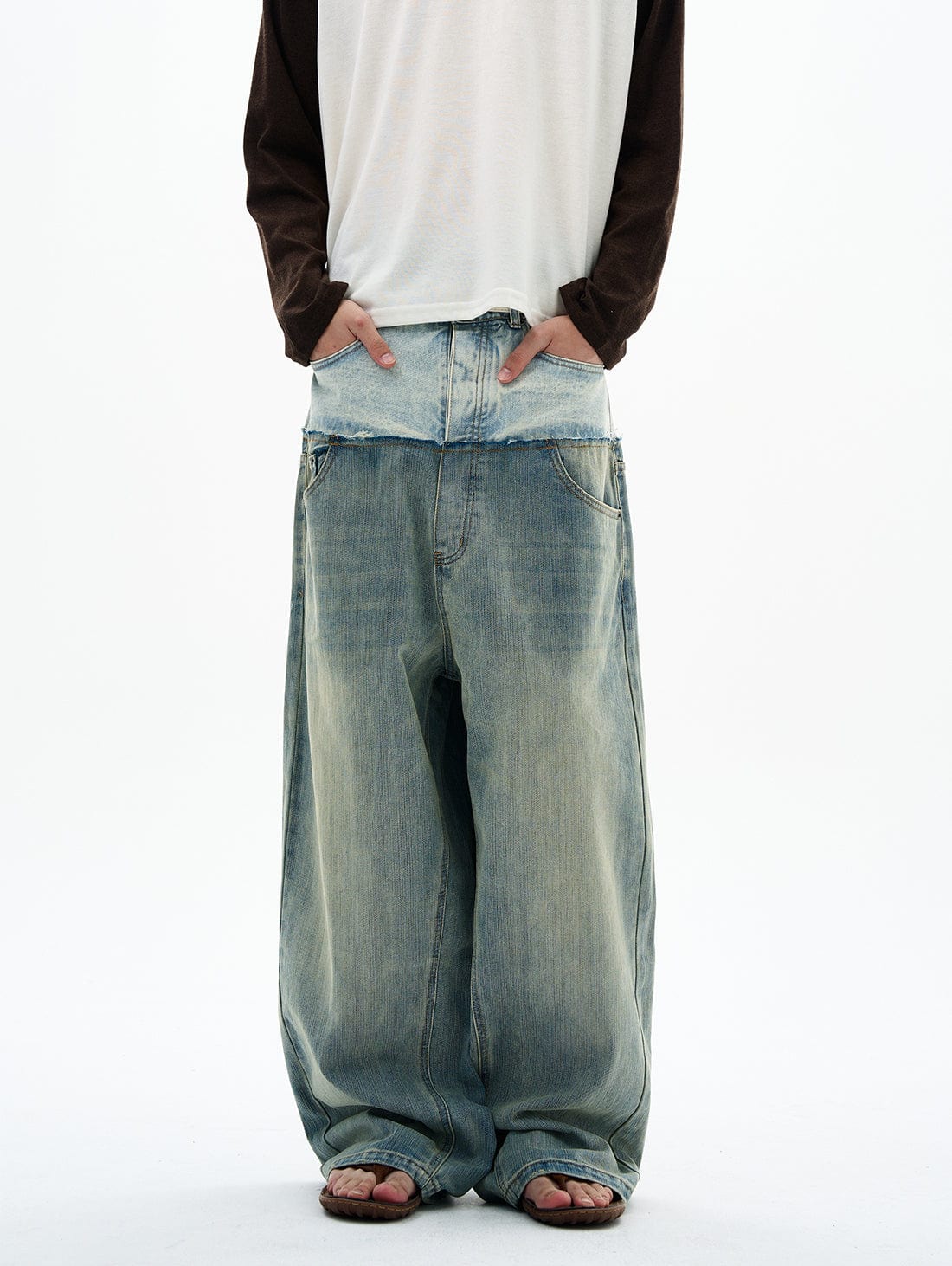 RT No. 32830 WASHED DOUBLE WAISTED DENIM JEANS
