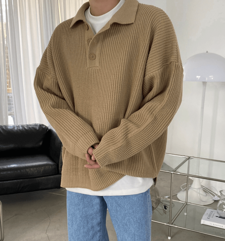 KNITTED BUTTON-UP SHIRT SWEATER