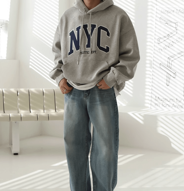 NYC EMBROIDERED LETTERED PULLOVER HOODIE