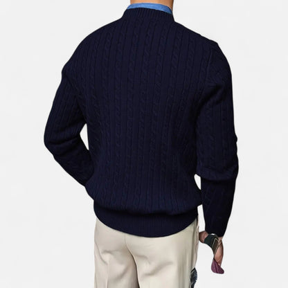 Rocal Outlet | Men's Crew Neck Twisted Rope Knit Sweater - Classic Cable Knit Jumper