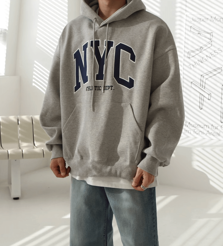 NYC EMBROIDERED LETTERED PULLOVER HOODIE
