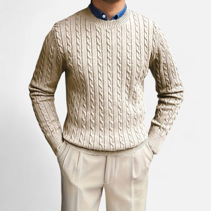 Rocal Outlet | Men's Crew Neck Twisted Rope Knit Sweater - Classic Cable Knit Jumper