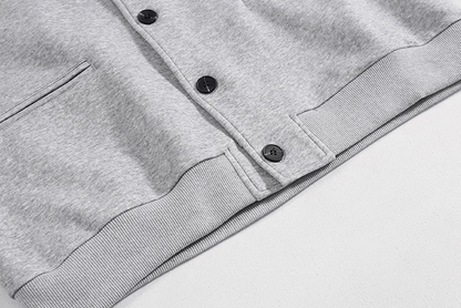 GRAY BUTTON-UP HOODIE & WIDE SWEATPANTS SET