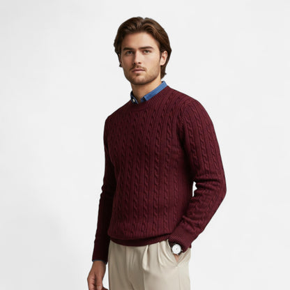 Rocal Outlet | Men's Crew Neck Twisted Rope Knit Sweater - Classic Cable Knit Jumper