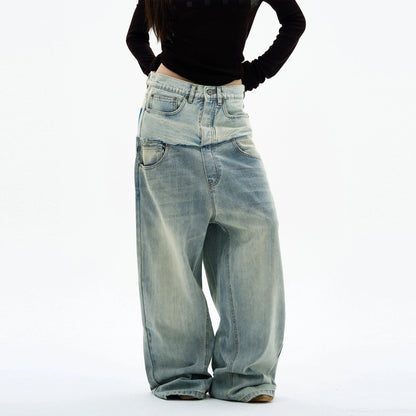 RT No. 32830 WASHED DOUBLE WAISTED DENIM JEANS