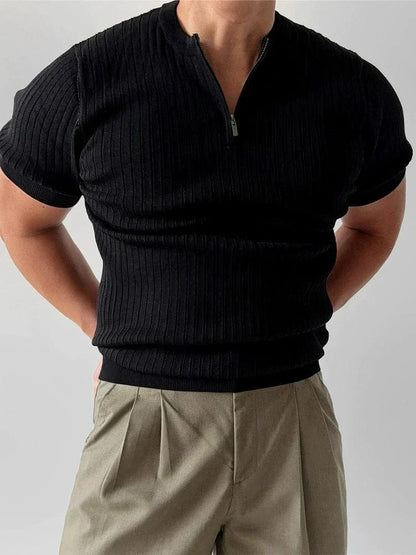 SLIM HALF ZIP KNIT SHORT SLEEVE