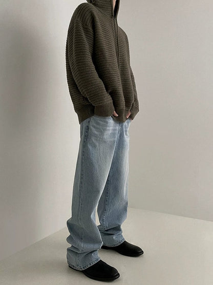STRIPED KNITTED PULLOVER HOODIE