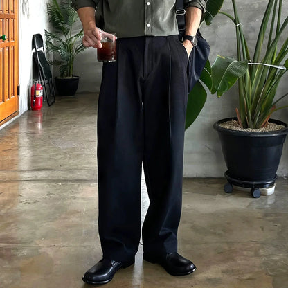 FOLDED PLEATED STRAIGHT PANTS